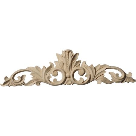Ekena Millwork 12 1/4"W x 3 1/4"H x 1/4"D Small Green Leaf Center with Scrolls, Alder ONL12X03X01LFAL